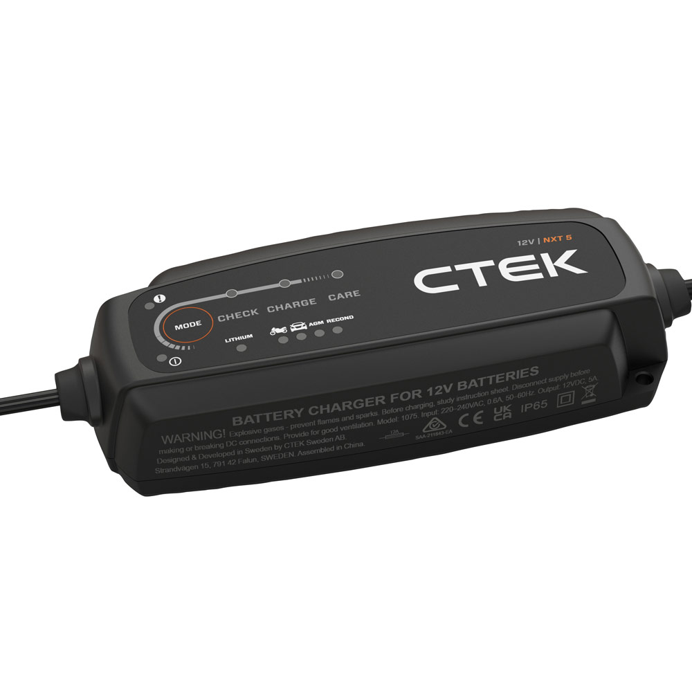 Picture of Ctek NXT 5 is a smart battery charger for 12V lead acid and lithium-ion batteries