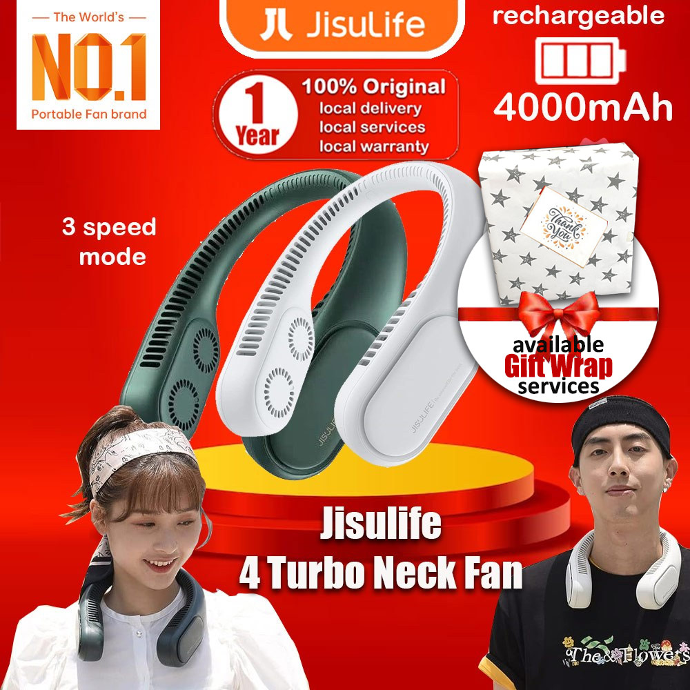 Picture of JISULIFE Malaysia 4 Turbo Bladeless Neck Cooler Portable Neck Fan Hands Free Bladeless Fan 4000mAh Battery Operated Wearable Personal Fan Leafless Rechargeable Headphone Design USB Powered Desk Fan 3 Speeds for Running Badminton Indoor Court Concert Picnic Camping Outdoor Activity FA12R (Grey)
