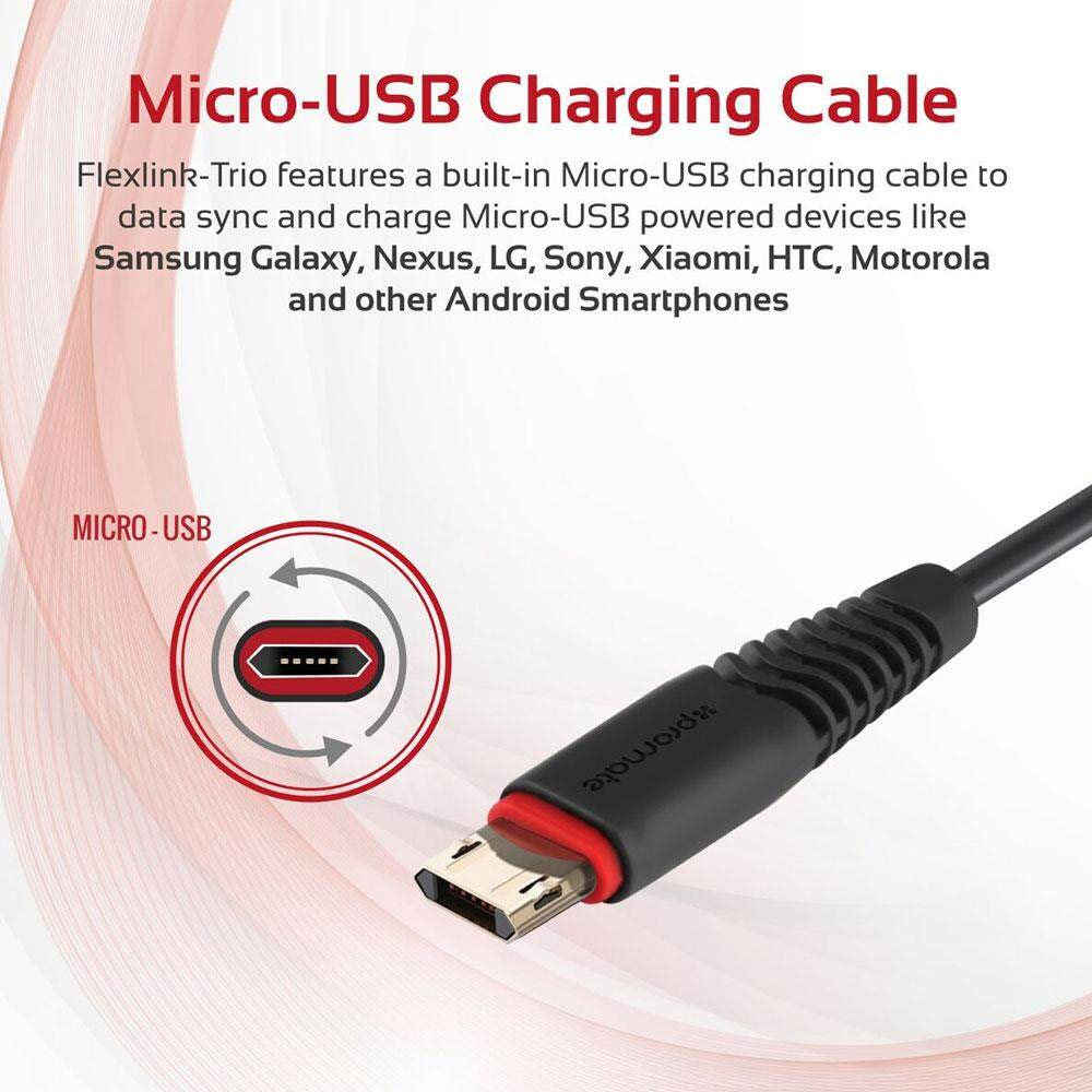 Picture of Promate Multi Charging Cable 3 in 1 High Quality 1.2m USB to Type-C™ Lightning and Micro USB Charging and Syncing Cable with Flexible ExoFlex Neck and Over Charging Protection for Smartphones Tablets MP3 Player FlexLink-Trio