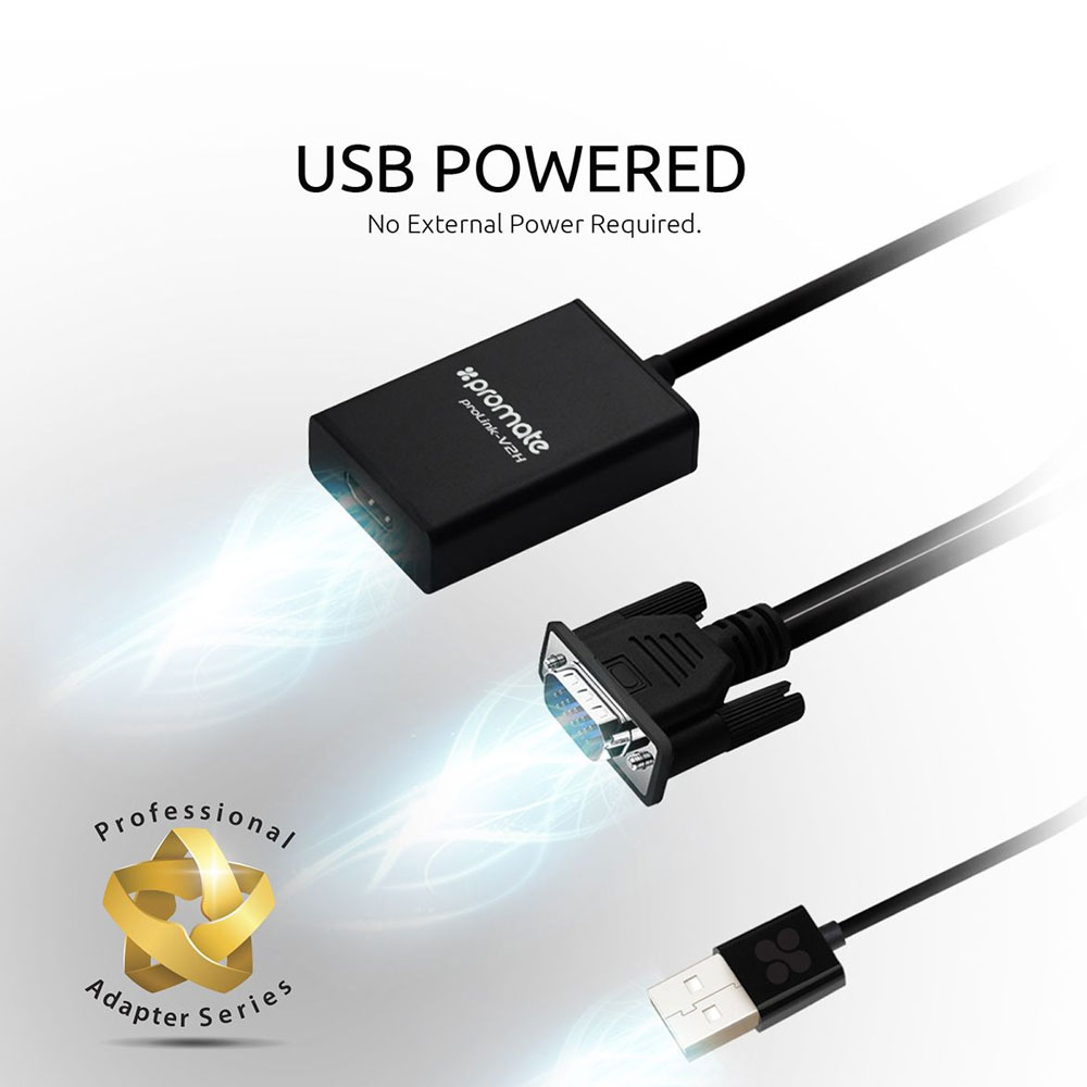 Picture of Promate VGA to HDMI Adapter Video Cable Converter Adapter Kit Plug and Play with Audio Support