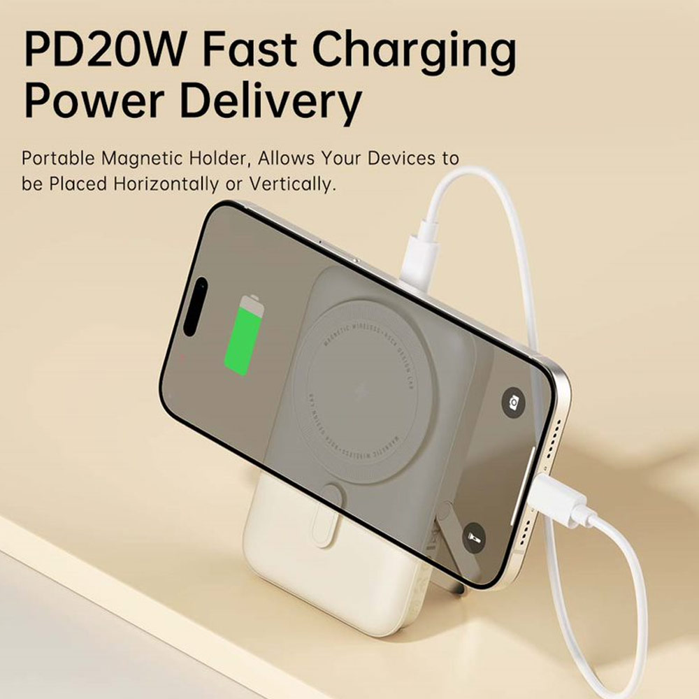 Picture of Rock P20 SE PD20W 15W Magnetic Wireless Charging Fast Charge 10000mAh Travel Portable Small Palm Size Compact Mini Power Bank powerbank Stand Holder (Green)
