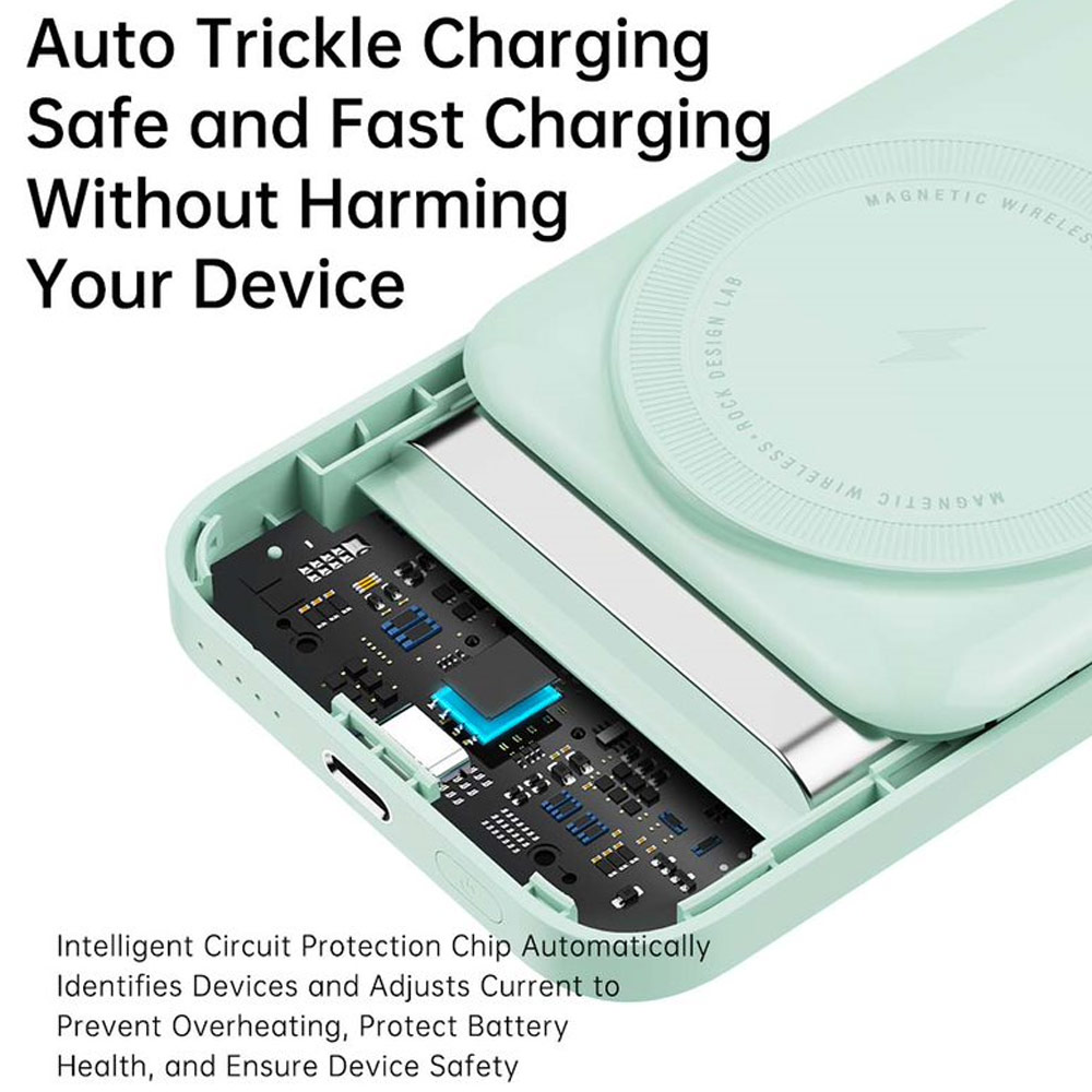 Picture of Rock P20 SE PD20W 15W Magnetic Wireless Charging Fast Charge 10000mAh Travel Portable Small Palm Size Compact Mini Power Bank powerbank Stand Holder (Green)