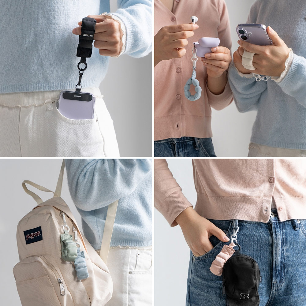 Picture of Ringke Eye Catching Holder Link & Puffer Finger Strap for Phone case (Light Blue)