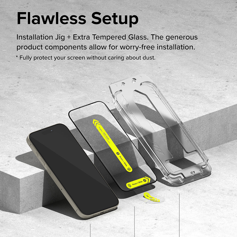 Picture of Apple iPhone 15 Pro 6.1 Screen Protector | Ringke Easy Slide Tempered Glass Screen Protector with Easy Installation Jig Kit for iPhone 15 Pro 6.1 (HD Clear) 2 Pack