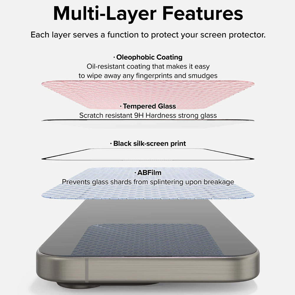 Picture of Apple iPhone 15 Pro 6.1 Screen Protector | Ringke Easy Slide Tempered Glass Screen Protector with Easy Installation Jig Kit for iPhone 15 Pro 6.1 (HD Clear) 2 Pack