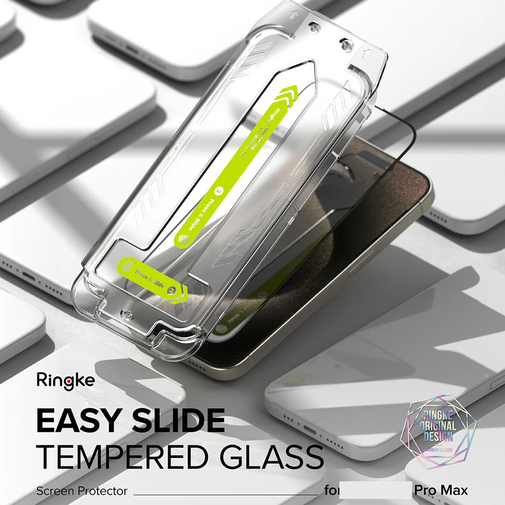 Picture of Apple iPhone 15 Pro Max 6.7 Screen Protector | Ringke Easy Slide Tempered Glass Screen Protector with Easy Installation Jig Kit for iPhone 15 Pro Max 6.7 (HD Clear) 2 Pack