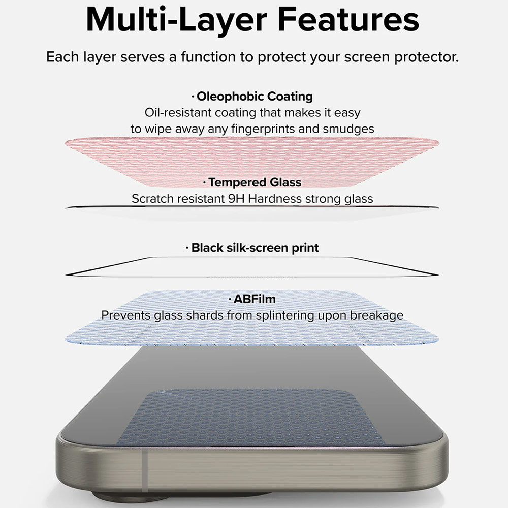 Picture of Apple iPhone 15 Pro Max 6.7 Screen Protector | Ringke Easy Slide Tempered Glass Screen Protector with Easy Installation Jig Kit for iPhone 15 Pro Max 6.7 (HD Clear) 2 Pack