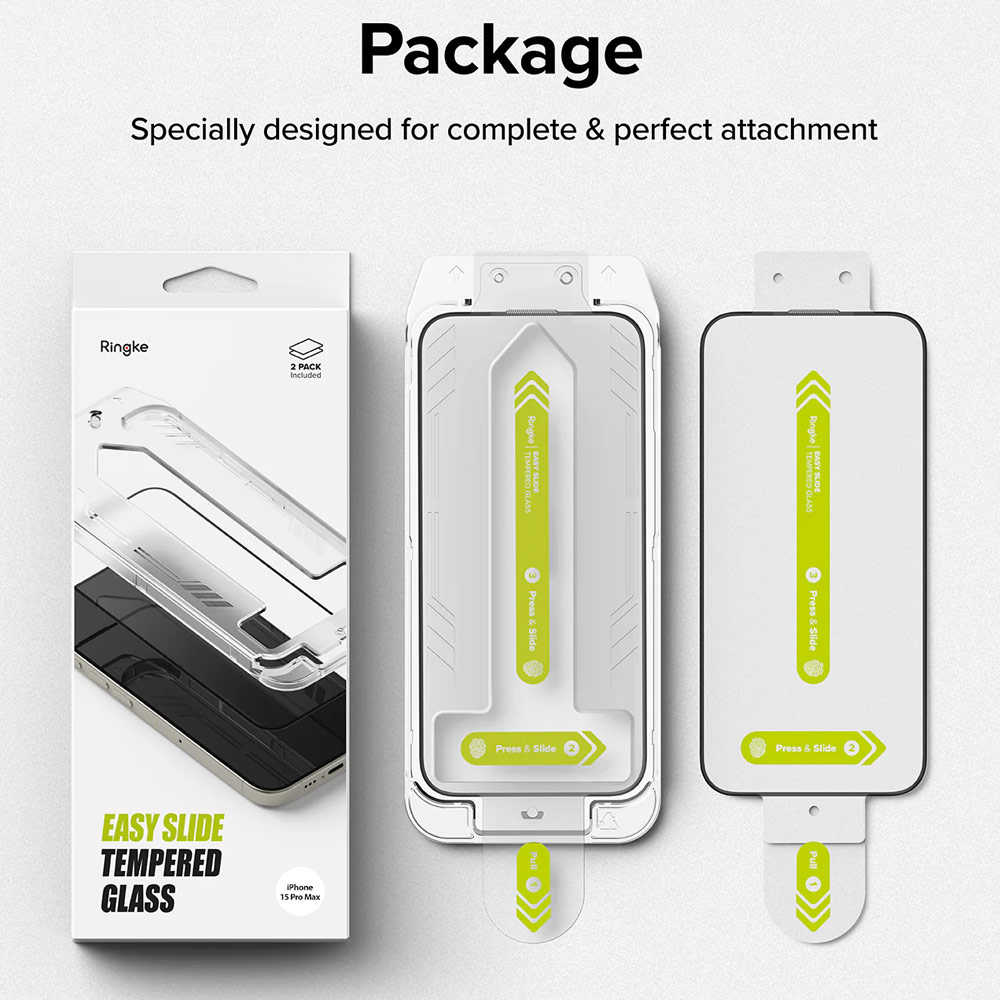 Picture of Apple iPhone 15 Pro Max 6.7 Screen Protector | Ringke Easy Slide Tempered Glass Screen Protector with Easy Installation Jig Kit for iPhone 15 Pro Max 6.7 (HD Clear) 2 Pack