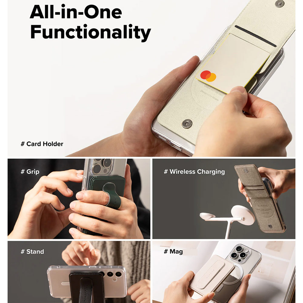 Picture of Apple iPhone 15 Pro Max 6.7 | Ringke Slide Grip PU Wallet Magnetic for iPhone 15 iPhone 16 Pro Max Card Holder Phone Stand (Beige Pink)