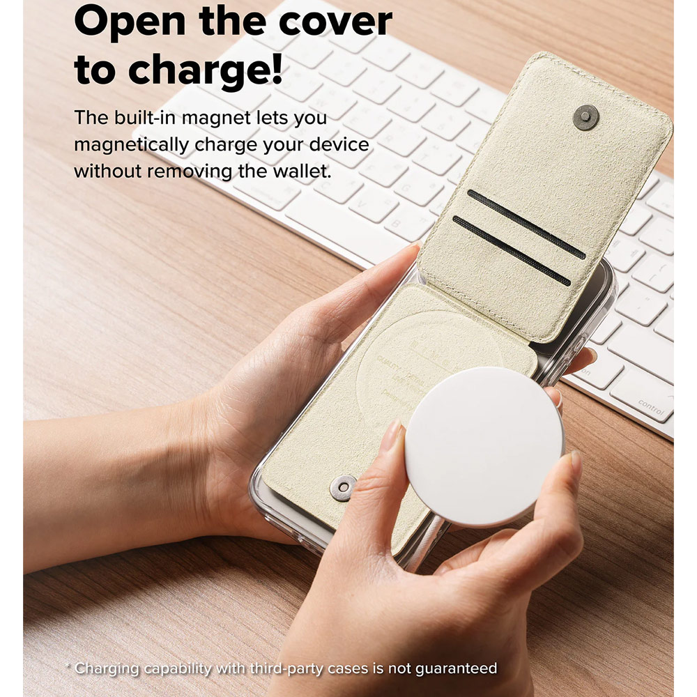 Picture of Apple iPhone 15 Pro Max 6.7 | Ringke Slide Grip PU Wallet Magnetic for iPhone 15 iPhone 16 Pro Max Card Holder Phone Stand (Beige Pink)