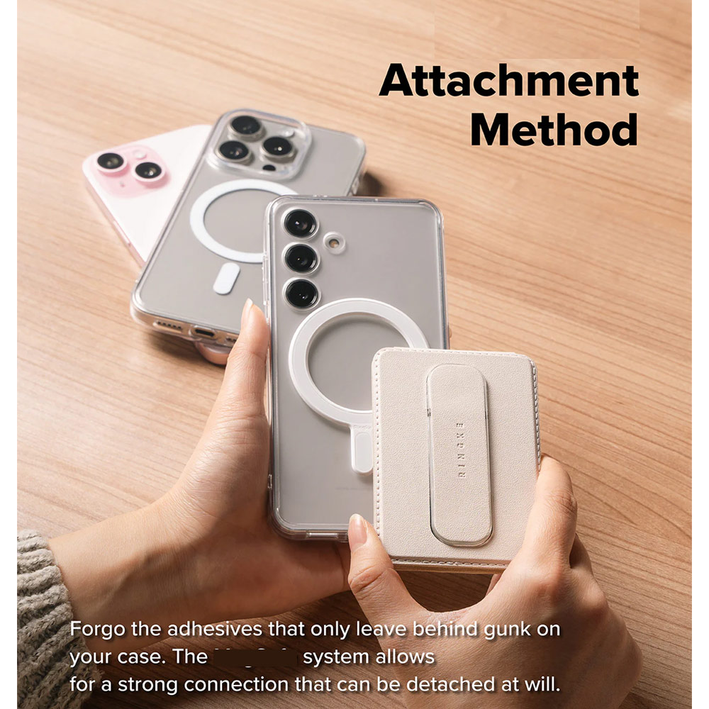 Picture of Apple iPhone 15 Pro Max 6.7 | Ringke Slide Grip PU Wallet Magnetic for iPhone 15 iPhone 16 Pro Max Card Holder Phone Stand (Beige Pink)