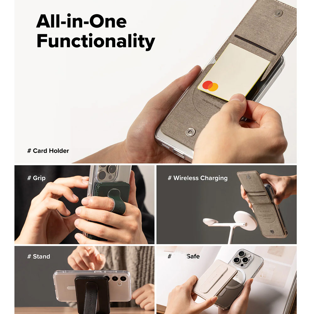 Picture of Apple iPhone 15 Pro Max 6.7  | Ringke Slide Grip PU Wallet Magnetic for iPhone 15 iPhone 16 Pro Max Card Holder Phone Stand (Taupe Brown)