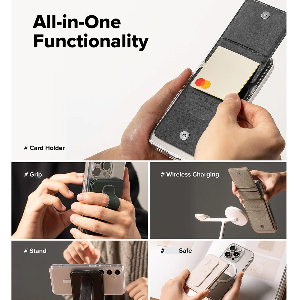 Picture of Apple iPhone 16 Pro Max 6.9  | Ringke Slide Grip PU Wallet Magnetic for iPhone 15 iPhone 16 Pro Max Card Holder Phone Stand (Black)