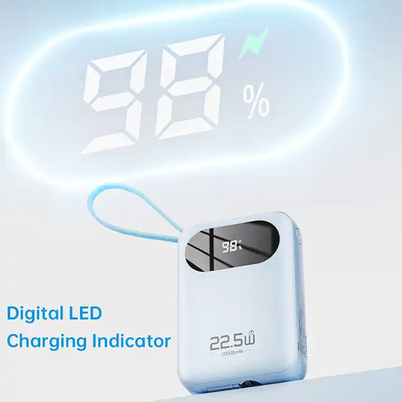 Picture of Rock Y11 Mini Compact Size PD 20W 20000mAh Travel Portable Small Palm Size Compact Mini Power Bank powerbank with Multiple Built in Cable USB C USB L (Black)