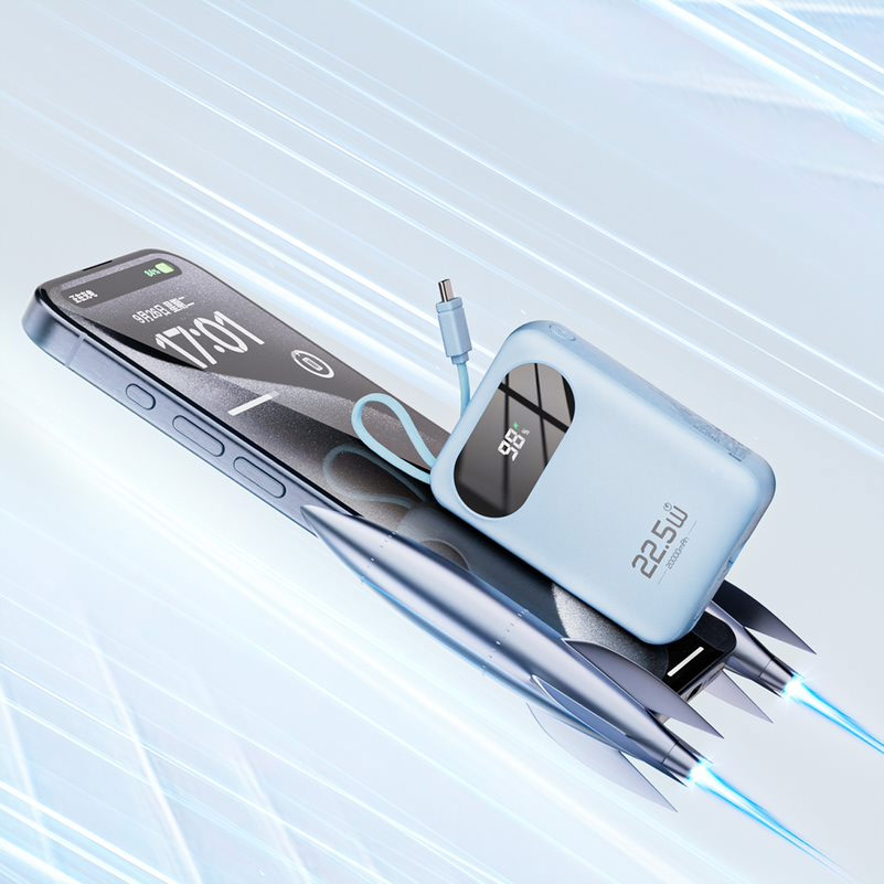 Picture of Rock Y11 Mini Compact Size PD 20W 20000mAh Travel Portable Small Palm Size Compact Mini Power Bank powerbank with Multiple Built in Cable USB C USB L (Black)