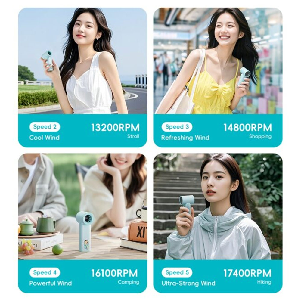 Picture of Rock Crayon ShinChan 5 Ultra Speed Strong Wind Force Portable Mini Handheld Fan 3000mAh 17400RPM (Beige)