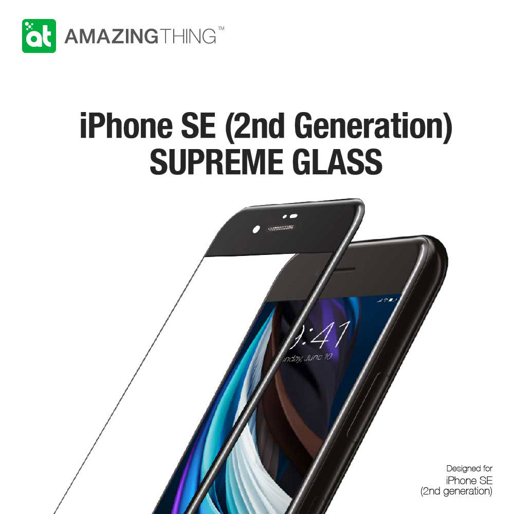 Picture of Apple iPhone 7 4.7  | AMAZINGthing SUPREME GLASS DUST FILTER for iPhone SE (2020) (2022) Full Glass 0.3mm 2.75D Black for Apple iPhone SE 4.7 2020 (Glossy Black)