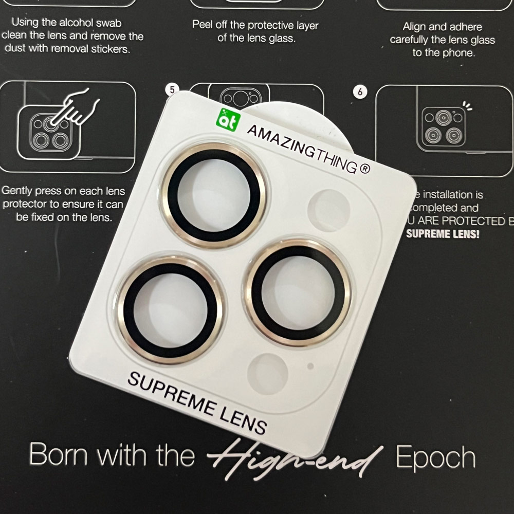 Picture of Apple iPhone 14 Pro 6.1  | Amazingthing Supreme AR Lens Glass Aluminum Defender Tempered Glass Protector for iPhone 14 Pro 6.1 iPhone 14 Pro Max 6.7 (3PCS New Gold)