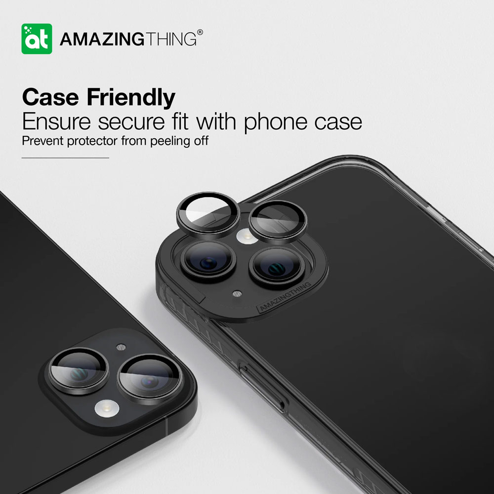 Picture of Apple iPhone 15 6.1  | Amazingthing Supreme AR Camera Lens Glass Aluminum Frame Defender Tempered Glass Protector for iPhone 15 6.1 iPhone 15 Plus 6.7 (2PCS Black)