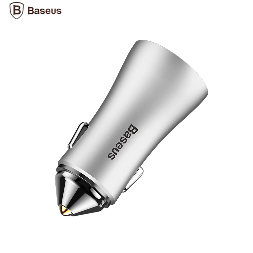 Picture of Baseus 2 Dual USB  2.4 Max Charge Aluminum Alloy Car Charger (Silver)