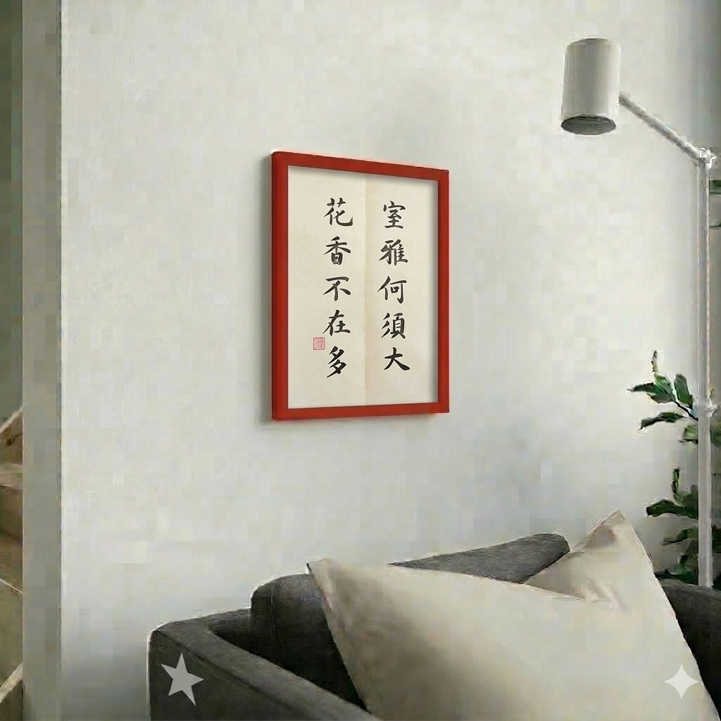 Picture of 手写书法框裱 Chinese Calligrahy Handwriting Frame 室雅何须大 花香不在多 30x21cm 客厅书房挂饰艺术品 中式家居摆设 客厅书房装饰 送礼首选 乔迁新居开业都适合