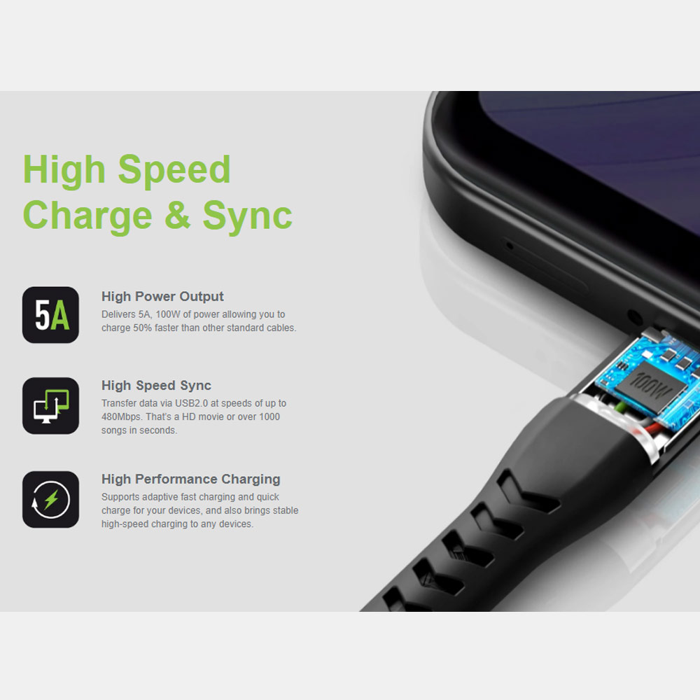 Picture of Samsung Galaxy Z Fold 3 | Energea NYLOFLEX 5A Rapid Charge and Sync USB A to USB C Cable Support Support Samsung Adaptive Fast Charge Huawei SCP OPPO VOOC 150CM (Black)