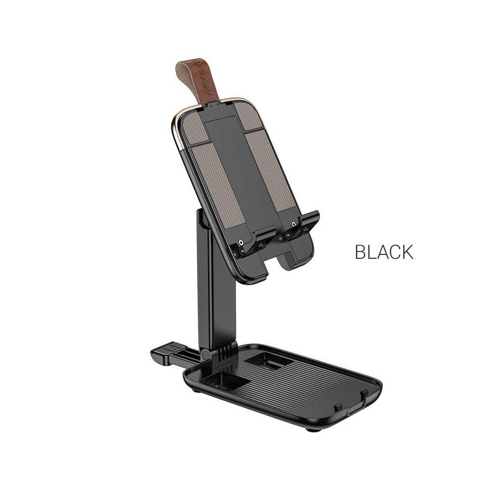 Picture of Hoco Aluminum and ABS Pocket Size Mini Foldable Retractable Desktop Stand Holder Adjustable Alloy Portable Ergonomic Design Mobile Phone Anti-skid Pads Holder Phone Stand Tablet Stand Phone Holder iPad Holder for Online Study Online Broadcast Online Meeting Movie View for iPhone 12 Pro Max iPad Tabl