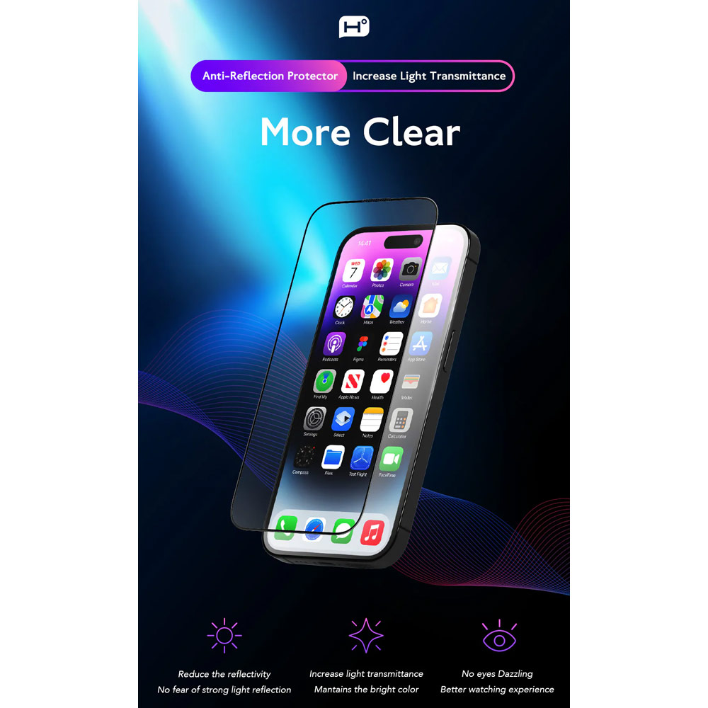 Picture of Apple iPhone 16 Pro 6.3 Screen Protector | Hoda Anti Reflection Full Coverage Tempered Glass Screen Protector for iPhone 17 iPhone 16 Pro 6.3 (Anti Reflection)