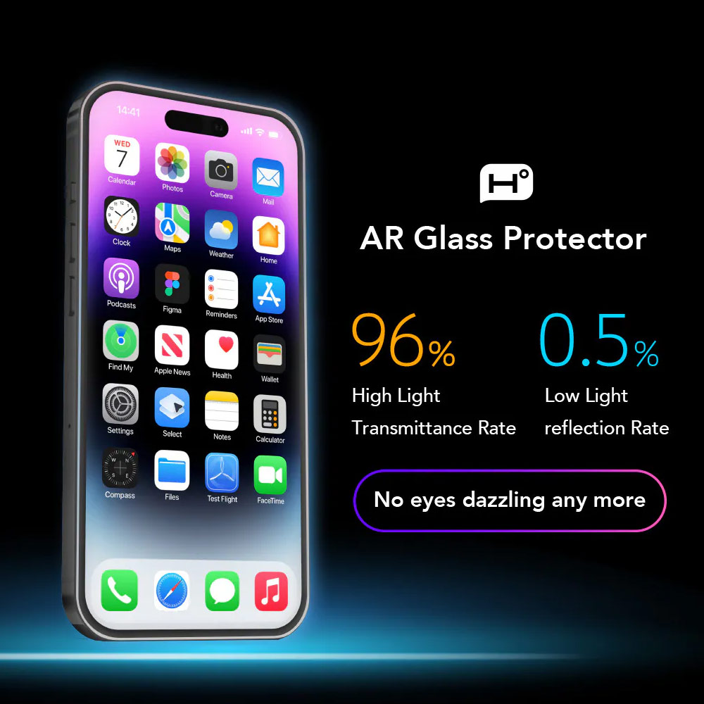 Picture of Apple iPhone 16 Pro 6.3 Screen Protector | Hoda Anti Reflection Full Coverage Tempered Glass Screen Protector for iPhone 17 iPhone 16 Pro 6.3 (Anti Reflection)
