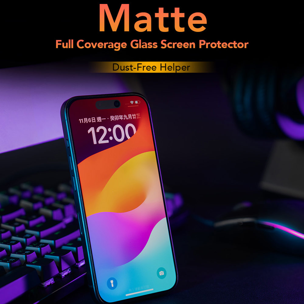 Picture of Apple iPhone 15 6.1 Screen Protector | Hoda 0.33mm 2.5D Full Coverage Gamer Matte Tempered Glass Screen Protector for Apple iPhone 16 6.1 iPhone 15 6.1 (Matte)