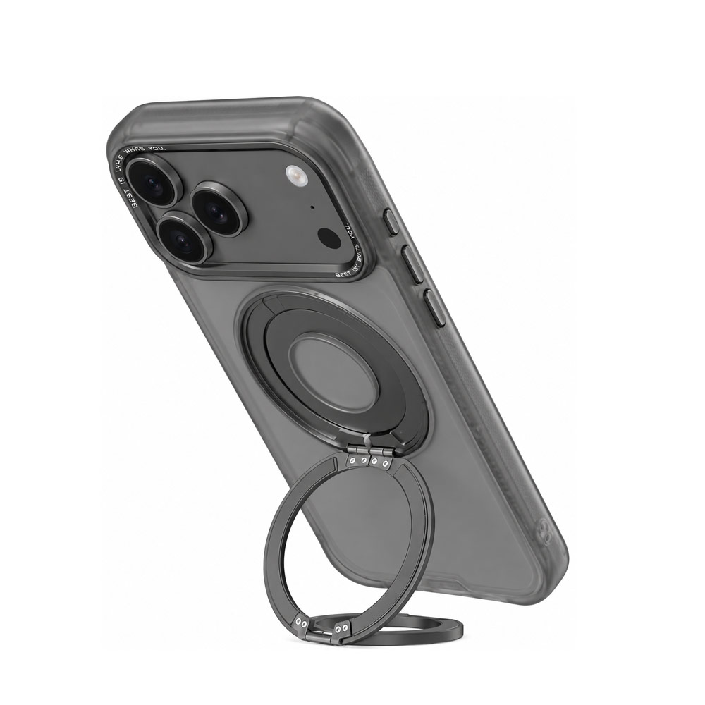 Picture of Apple iPhone 18 Pro Case | Hoda ROUGH Case Magnet with 360° foldable rotating ring-holder stand Enhanced with PureSurfaceTM for iPhone 18 Pro 17 Pro - Black