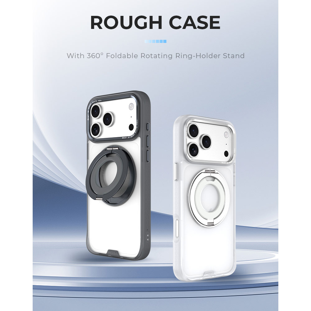 Picture of Apple iPhone 18 Pro Case | Hoda ROUGH Case Magnet with 360° foldable rotating ring-holder stand Enhanced with PureSurfaceTM for iPhone 18 Pro 17 Pro - Black