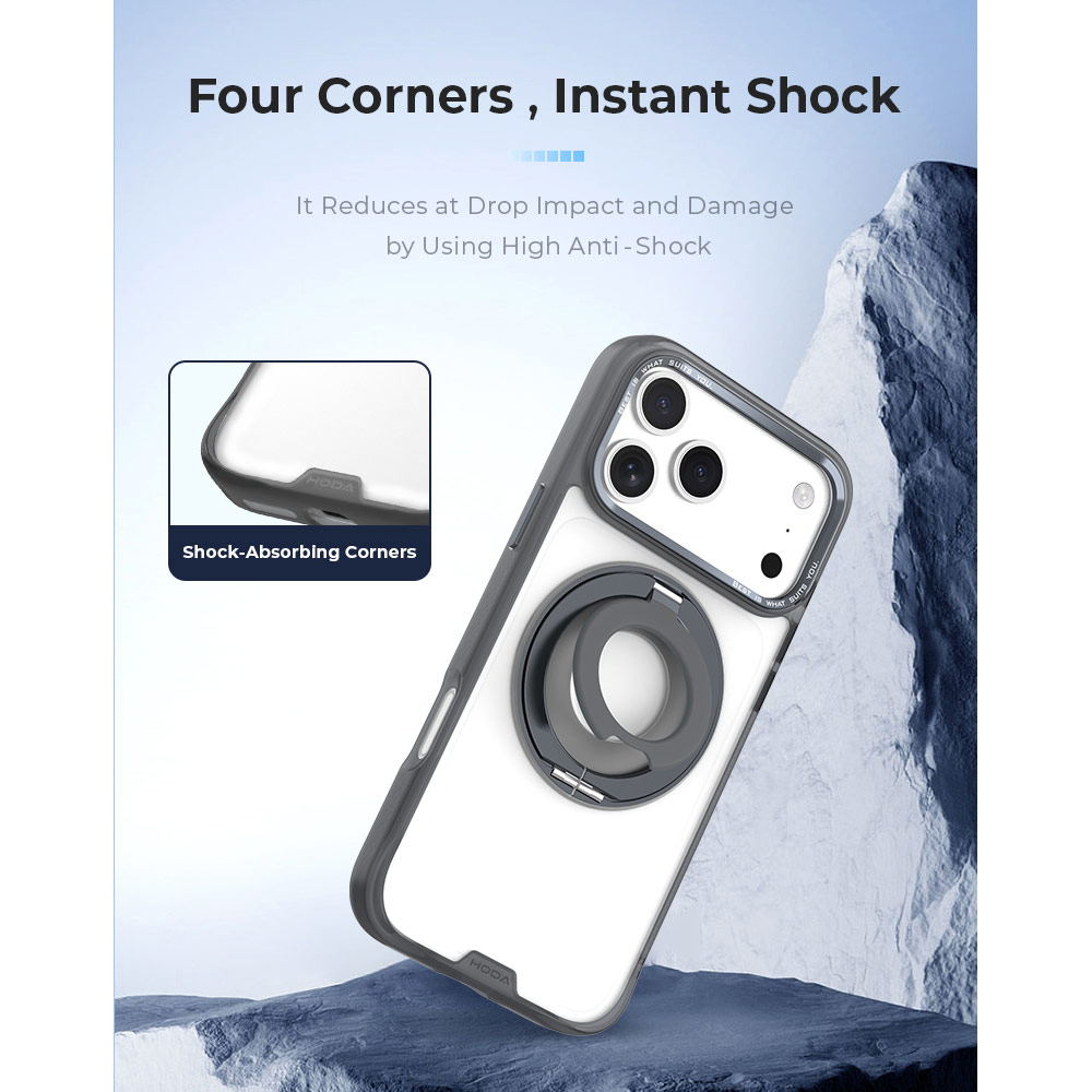 Picture of Apple iPhone 18 Pro Case | Hoda ROUGH Case Magnet with 360° foldable rotating ring-holder stand Enhanced with PureSurfaceTM for iPhone 18 Pro 17 Pro - Black