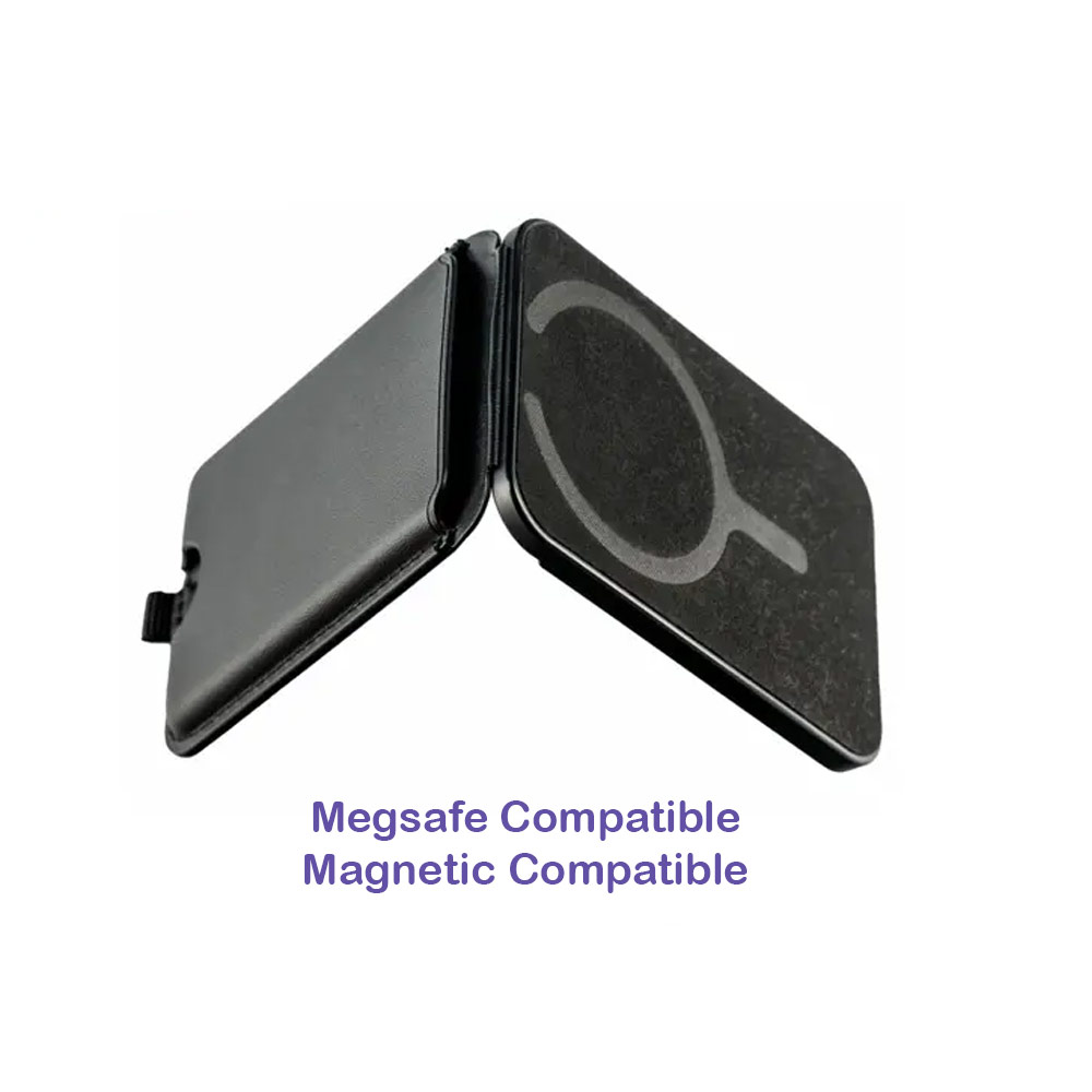 Picture of Apple iPhone 15 Pro Max 6.7  | iLex Premium PU Leather Snap Magnetic Magsafe Compatible Wallet and Stand Kickstand Card Holder Phone Stand PU Leather (Navy)