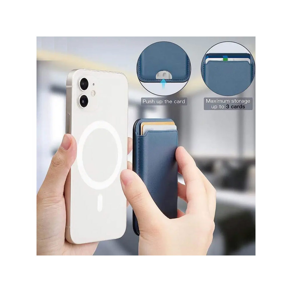 Picture of Apple iPhone 15 Pro Max 6.7  | iLex Premium PU Leather Snap Magnetic Magsafe Compatible Wallet and Stand Kickstand Card Holder Phone Stand PU Leather (Navy)