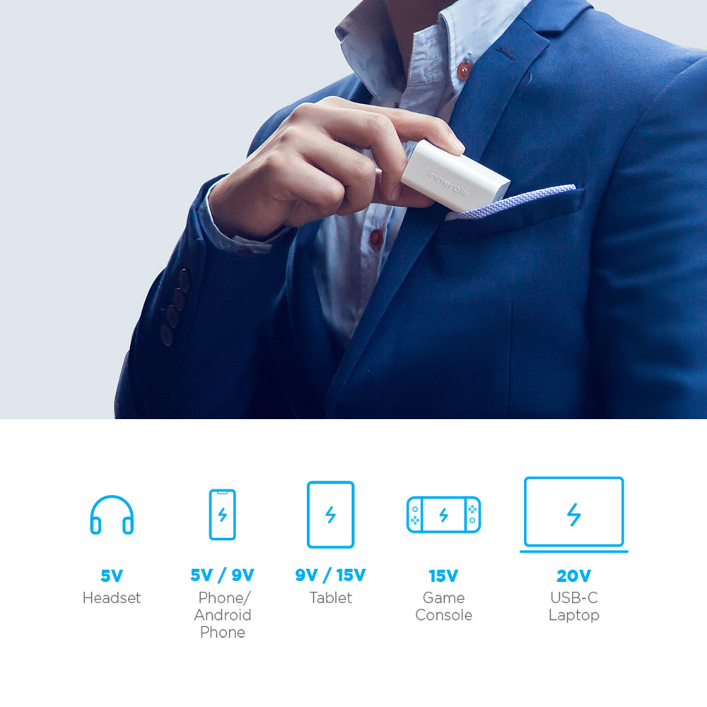 Picture of Innergie C6 60W PD PPS USB-C Power Delivery Fast Charge Small Compact Mini Wall Charger UK with Cable TIP for Asus HP Lenovo Dell Acer Laptop Notebook