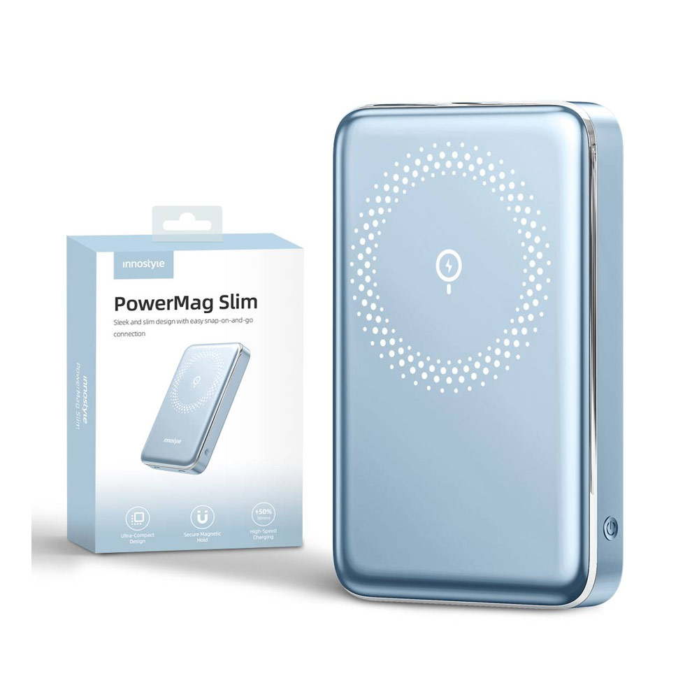 Picture of Innostyle PowerMag Slim Magnetic Wireless Charging with USB-C input output Fast Charge PowerBank (Blue)
