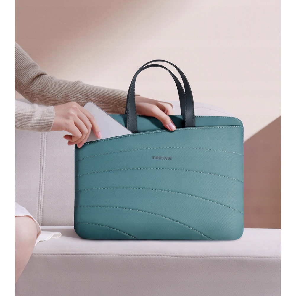 Picture of Innostyle CarryLite Slim Series Shock Proof Lightweight Laptop Notebook Hand Carry Sleeve with Front Compartment for up to 14 inches Laptop (Midnight Green)