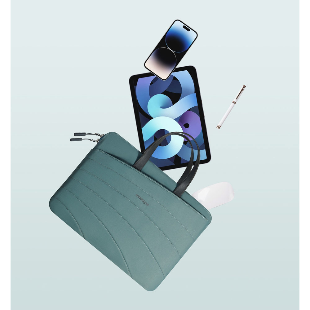 Picture of Innostyle CarryLite Slim Series Shock Proof Lightweight Laptop Notebook Hand Carry Sleeve with Front Compartment for up to 14 inches Laptop (Midnight Green)