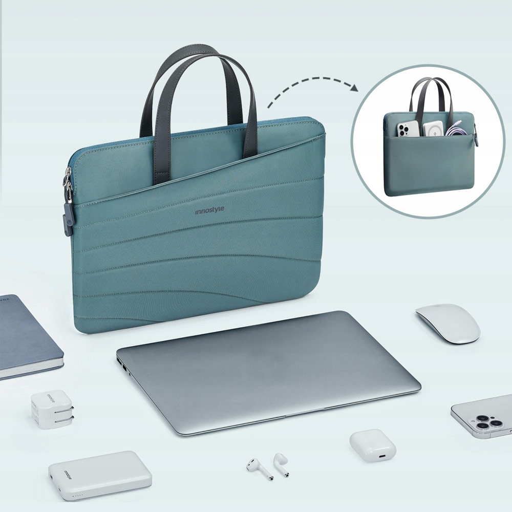 Picture of Innostyle CarryLite Slim Series Shock Proof Lightweight Laptop Notebook Hand Carry Sleeve with Front Compartment for up to 14 inches Laptop (Midnight Green)