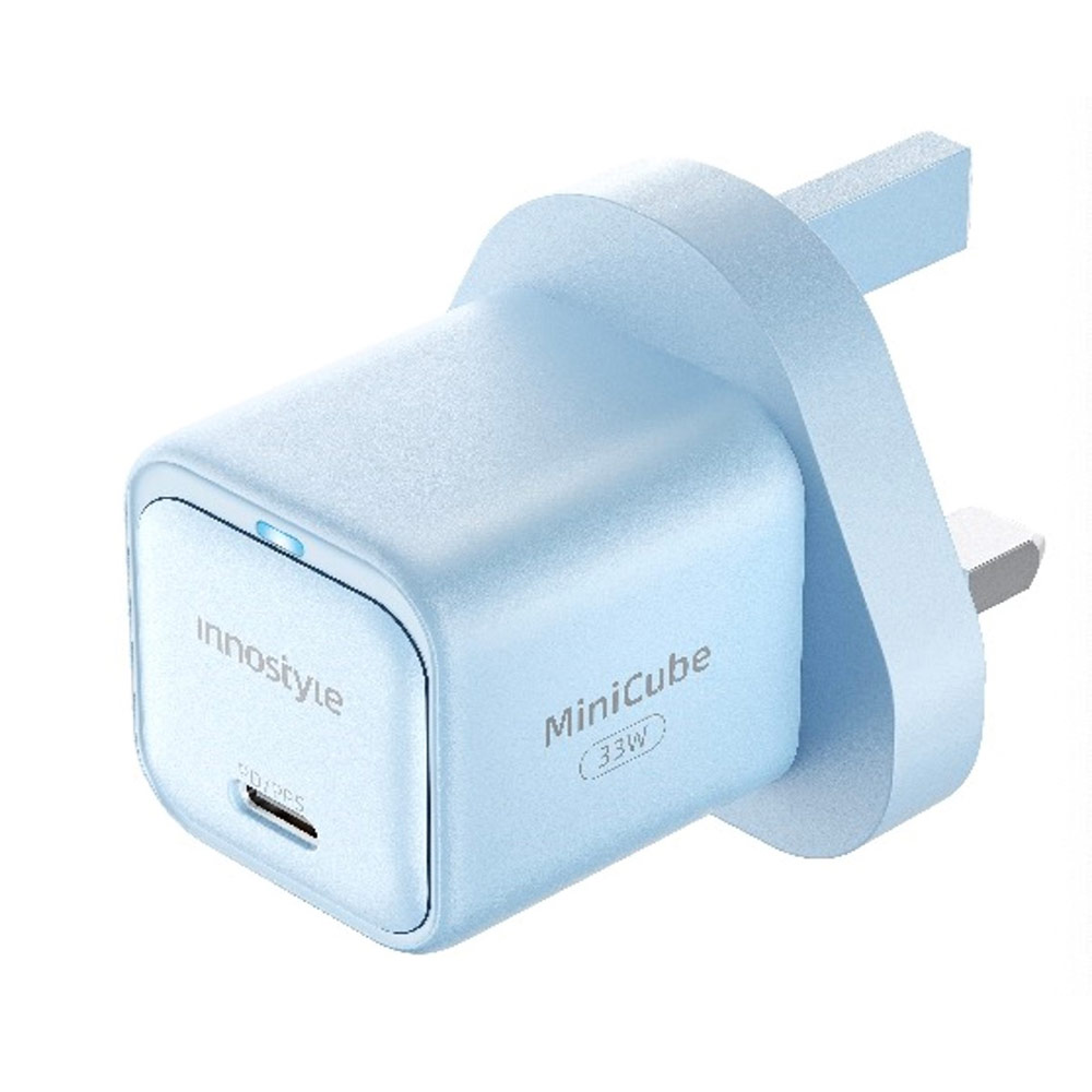 Picture of Innostyle Mini Cube GanII 33W USB-C Wall Charger Smartphone Tablet Small laptops USB-C devices ( Blue UK)