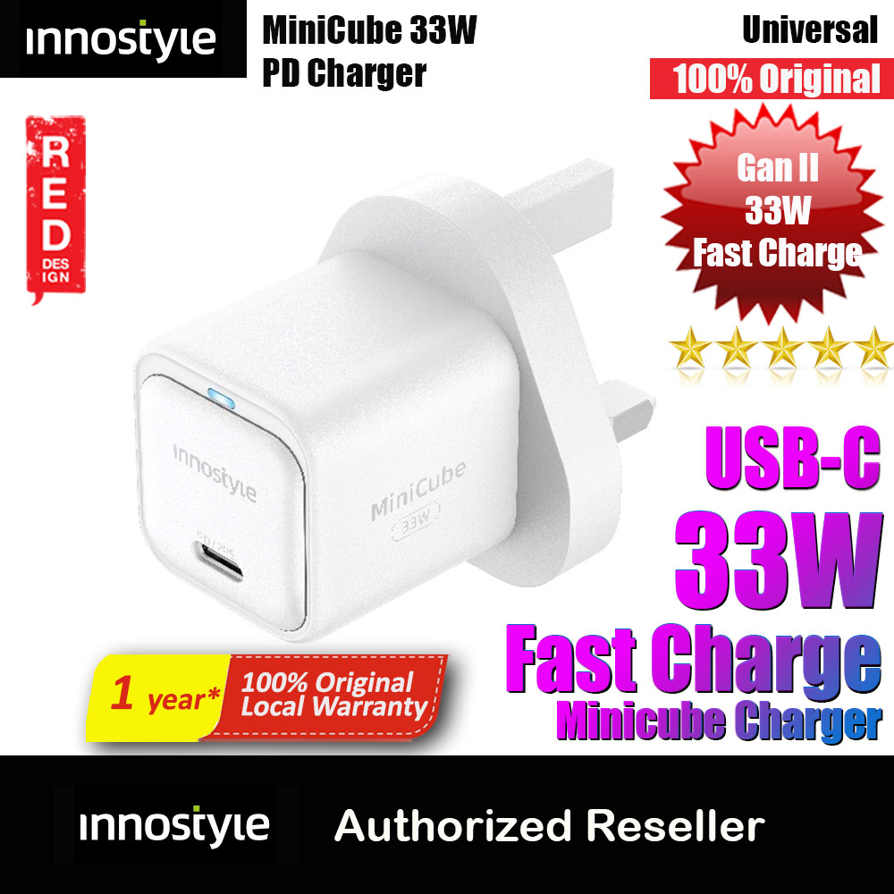 Picture of Innostyle Mini Cube GanII 33W USB-C Wall Charger Smartphone Tablet Small laptops USB-C devices ( White UK) Red Design- Red Design Cases, Red Design Covers, iPad Cases and a wide selection of Red Design Accessories in Malaysia, Sabah, Sarawak and Singapore 