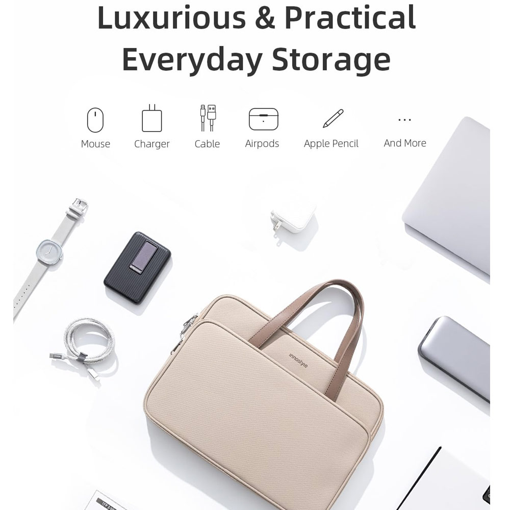 Picture of Innostyle Omiprotect Pro Series Shock Proof Laptop Notebook Hand Carry Sleeve with Front Compartment for up to 14 inches Laptop (Khaki)