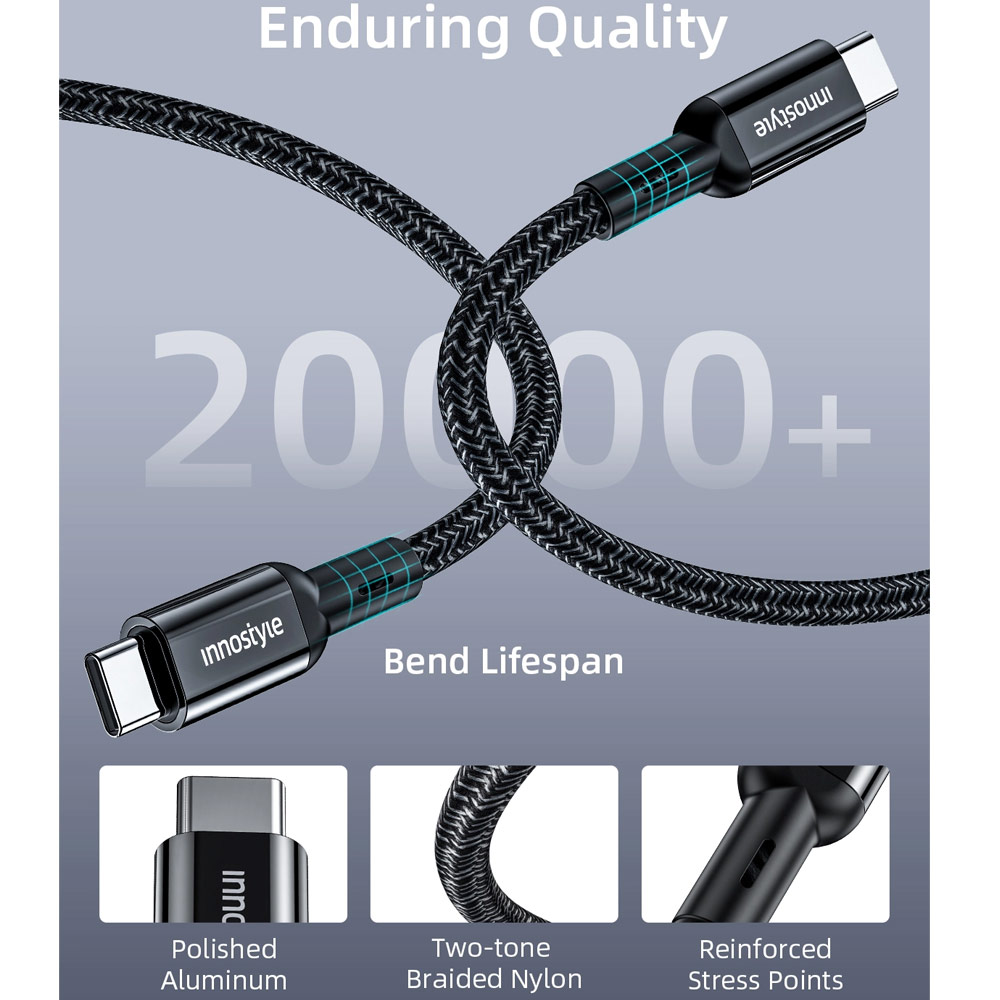 Picture of Innostyle PowerFlex Ultra 100W Fast Charging Data Cable 4K Video Support USB-C to USB-C 200cm (Black)