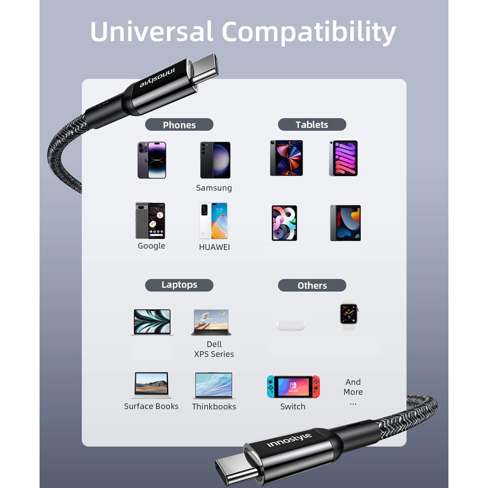 Picture of Innostyle PowerFlex Ultra 100W Fast Charging Data Cable 4K Video Support USB-C to USB-C 200cm (Black)