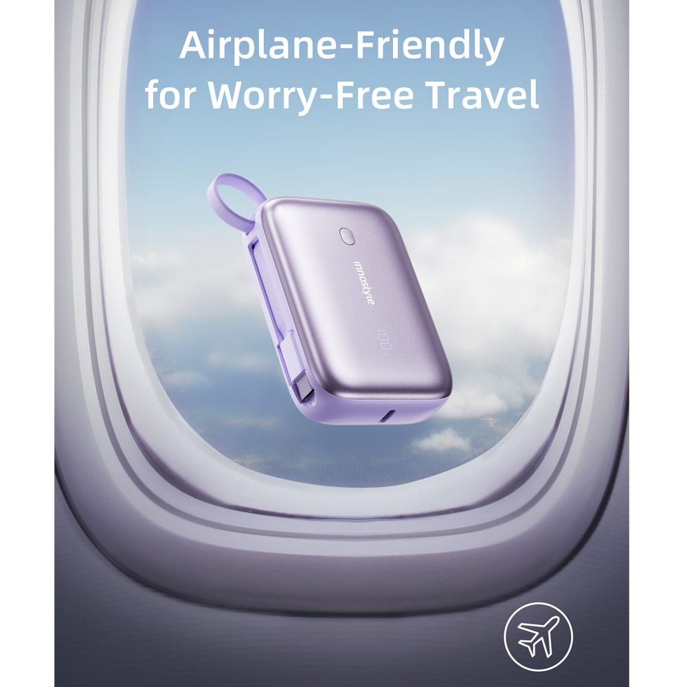 Picture of Innostyle PowerGo Mini Plus 10000mAh with USB-C input output USB-A Output Fast Charge PowerBank with USB-C Build in Cable (Blue)