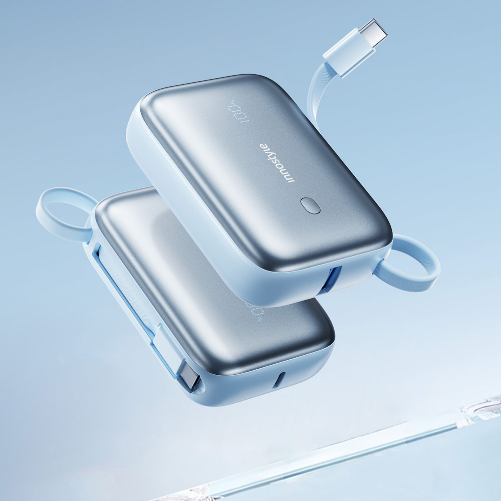 Picture of Innostyle PowerGo Mini Plus 10000mAh with USB-C input output USB-A Output Fast Charge PowerBank with USB-C Build in Cable (Blue)