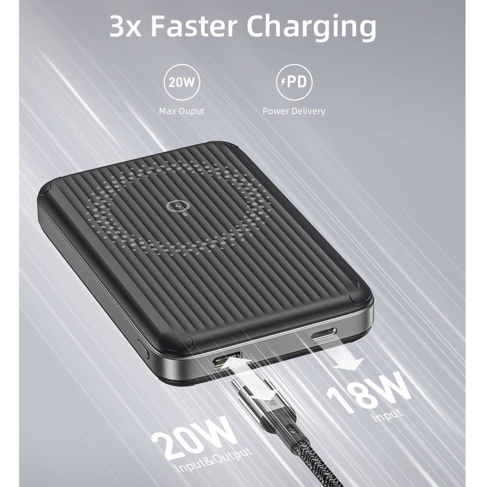 Picture of Innostyle PowerMag Switch 2 in 1 Standable Magnetic Wireless Charging with USB-C input output Fast Charge PowerBank  (Black)