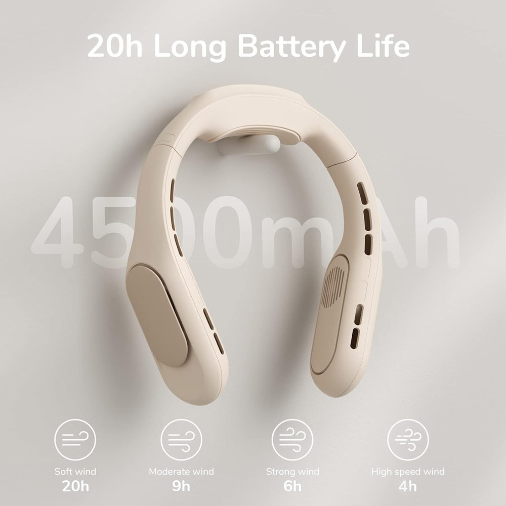 Picture of JISULIFE Malaysia Portable Turbo Dual Air Neck Fan Pro Hands Free Bladeless Fan 4500 mAh Battery Operated Wearable Personal Fan Rechargeable Long Hours Fan for Running Badminton Indoor Court Concert Picnic Camping Outdoor Activity FA35 (Bright Brown)