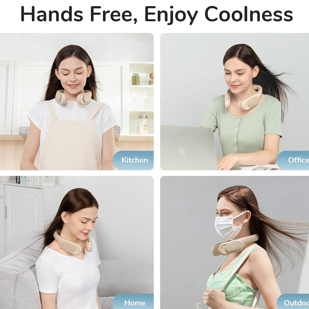 Picture of JISULIFE Malaysia Portable Turbo Dual Air Neck Fan Pro Hands Free Bladeless Fan 4500 mAh Battery Operated Wearable Personal Fan Rechargeable Long Hours Fan for Running Badminton Indoor Court Concert Picnic Camping Outdoor Activity FA35 (Bright Brown)